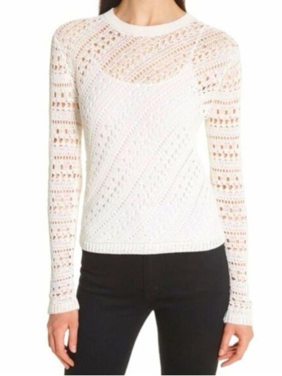 Theory Sweaters - Theory Tissage Crochet Sweater Ivory Open Knit Long Sleeve Top Size Medium